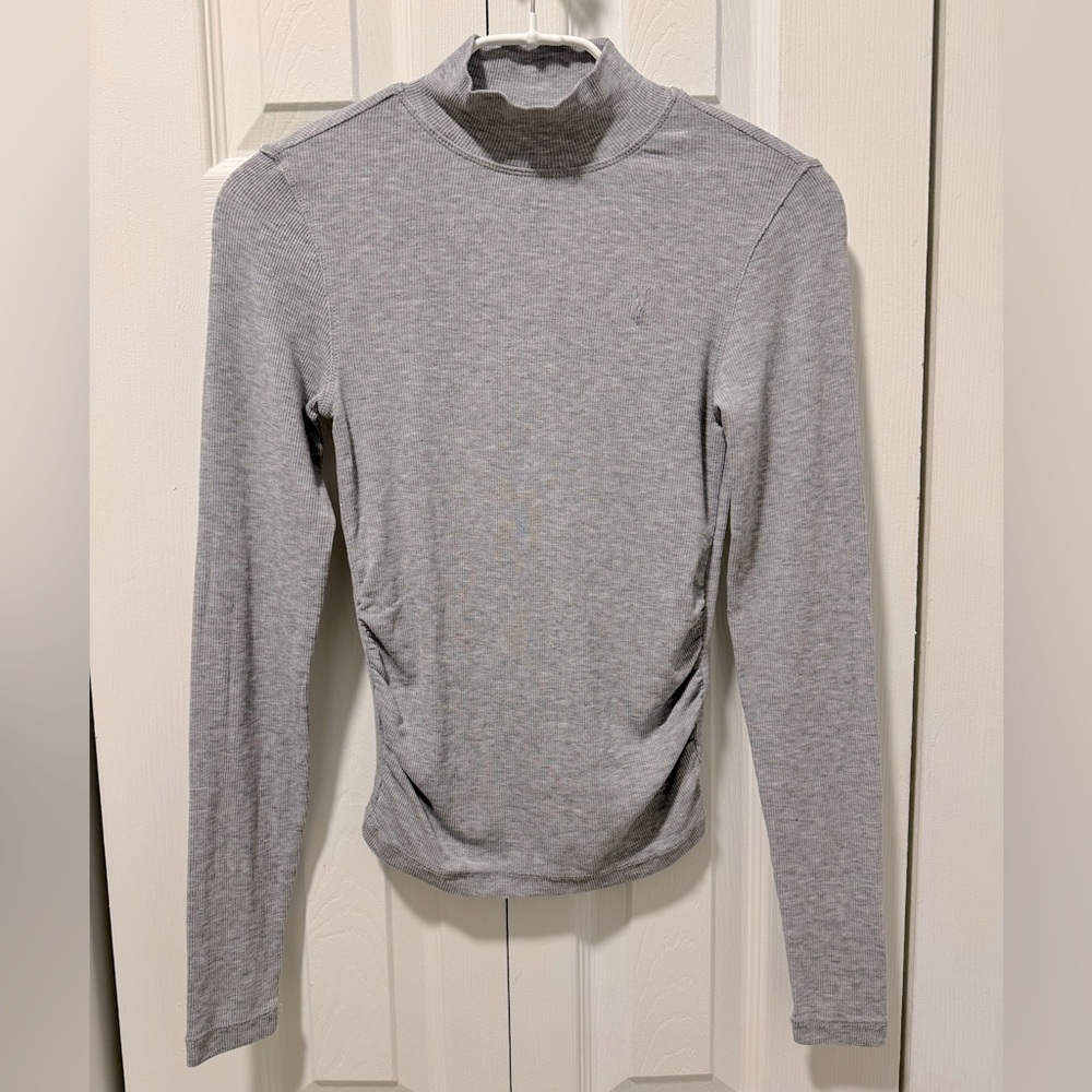 All Saints Mock Neck Top in Gray (Size 2).